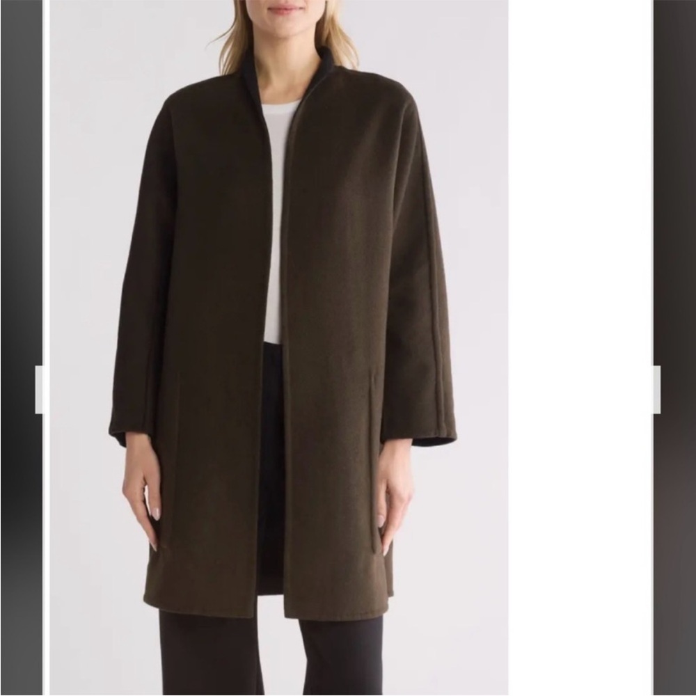 Vince Reversible Collarless Wool Blend Coat in Black/Eden Green Size M - Picture 4 of 9